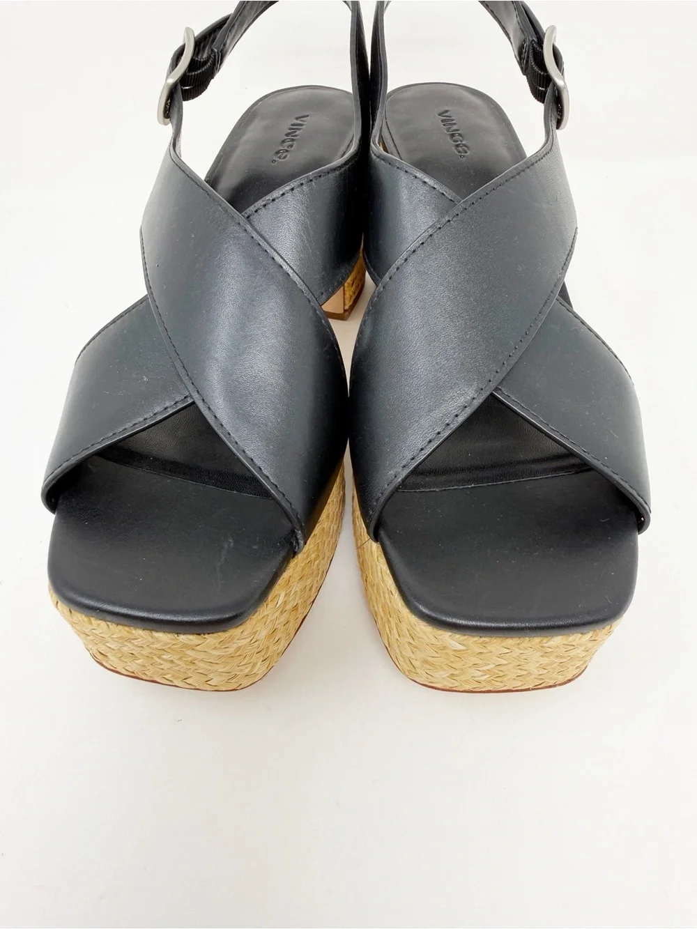 New Vince Clementina Leather Platform Sandal Black Sz 9